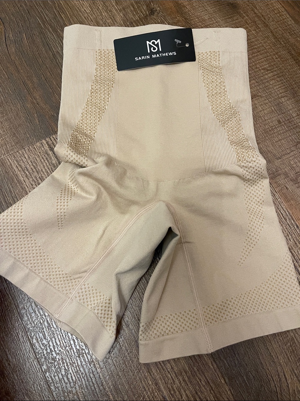 Sarin Mathews Beige High-Waist Bike Shorts